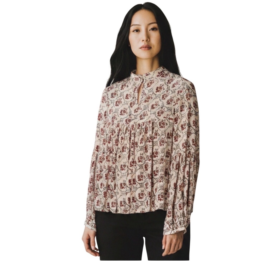 Anthropologie Floreat Boho Floral Beaded Top Size M Romantic Flowy Victorian